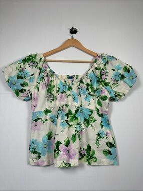Old Navy Floral Peasant Top Cottagecore Puff Sleeve Size L Cottagecore